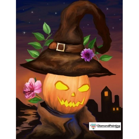 Pumpkin Witch Hat Halloween Diamond Painting Kit
