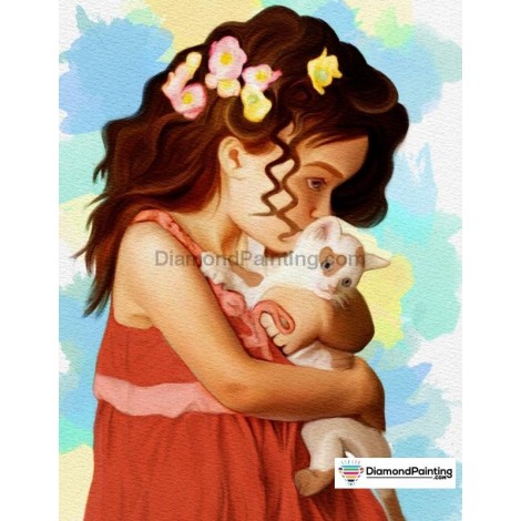 Ships From USA -  Girl and Kitty 40x50cm