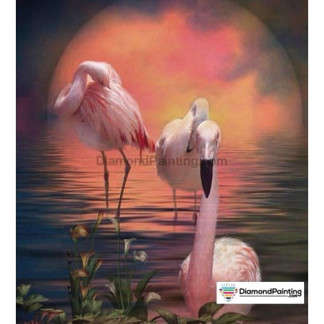 Pink Flamingo Sunset Painting With Diamonds Kit