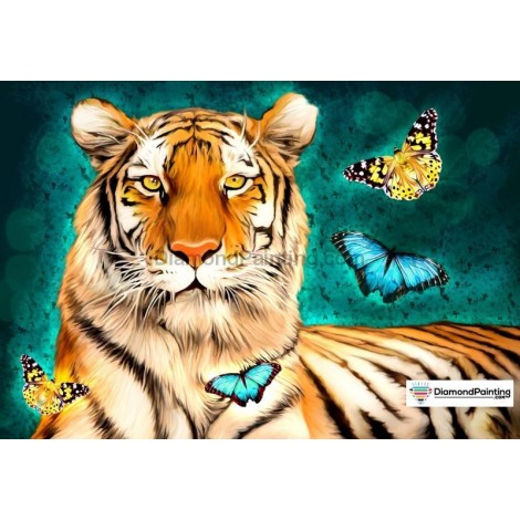 Tiger With Butterflies Diamond Painting Kit