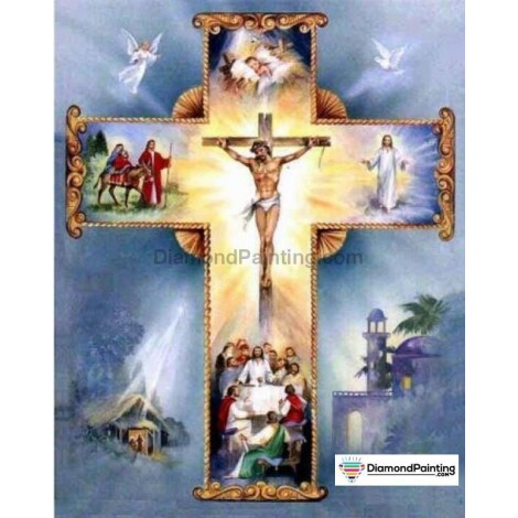 Ships From USA - Cross With Angels 60x40cm