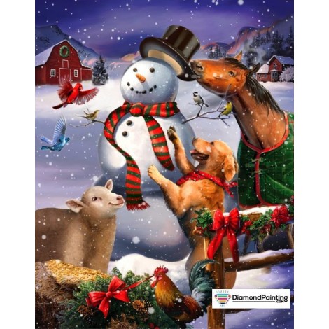 Snowman on the Farm Christmas Diamond Painting Kit