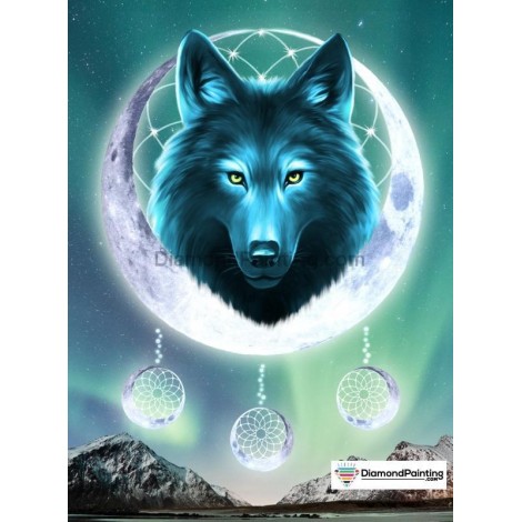 Black Wolf Aurora Diamond Painting Kit
